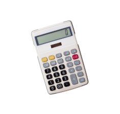 a white calculator with the number 0 on the screen