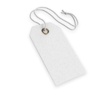 a white tag with a string attached to it