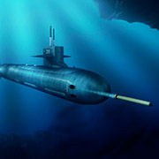 a submarine is floating on top of a body of water .