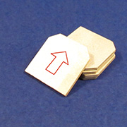 a white square with a red arrow pointing up