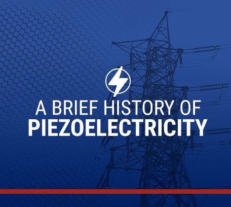 a brief history of piezoelectricity is written on a blue background